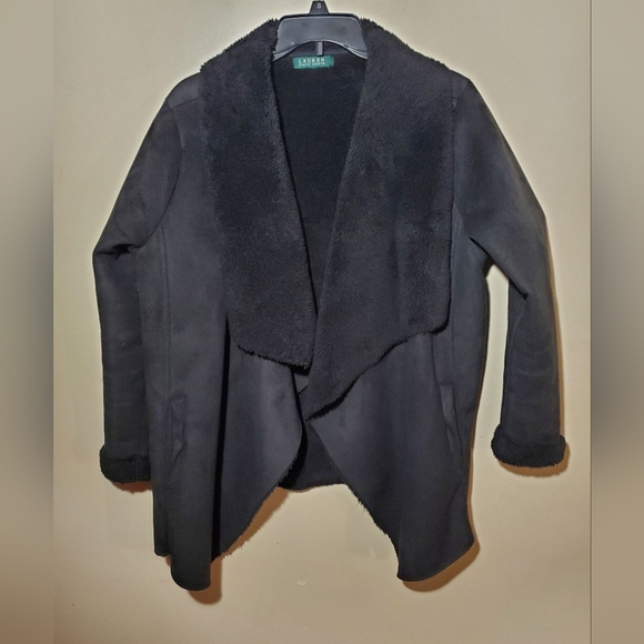 Lauren Ralph Lauren Faux Shearling Sherpa  Drape Front Jacket Size M - Picture 3 of 8